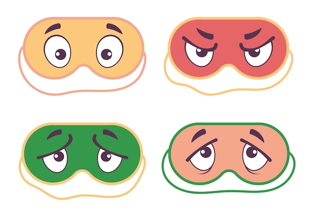 Vector mask for sleeping with different eye emotions isolated set flat graphic design illustration