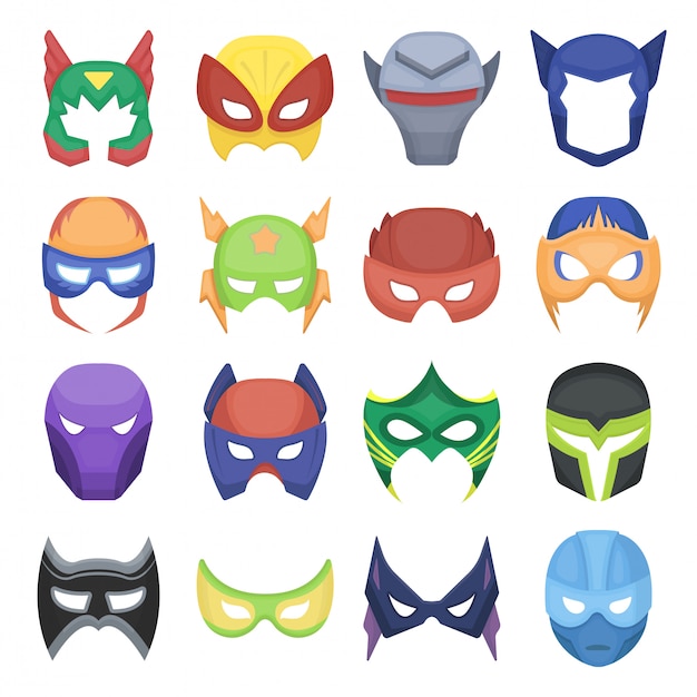 Vector mask of superhero cartoon set icon