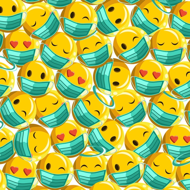 Vector masked emoticon pattern with many expressions