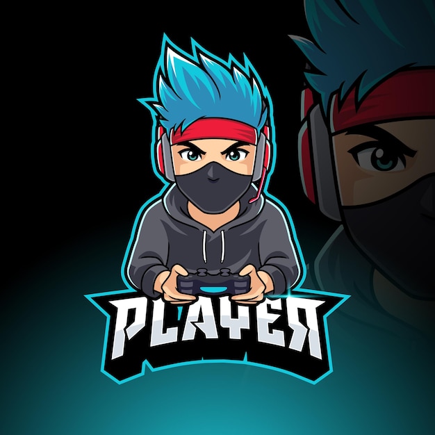 Masked gamer boy with hoodie mascot Logo template for gaming streamer, emblem or esport team
