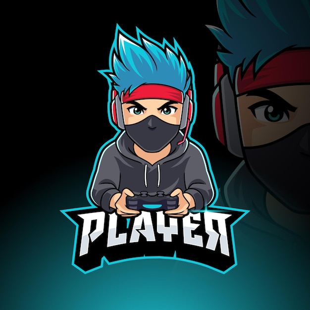 Masked gamer boy with hoodie mascot logo template for gaming streamer, emblem or esport team