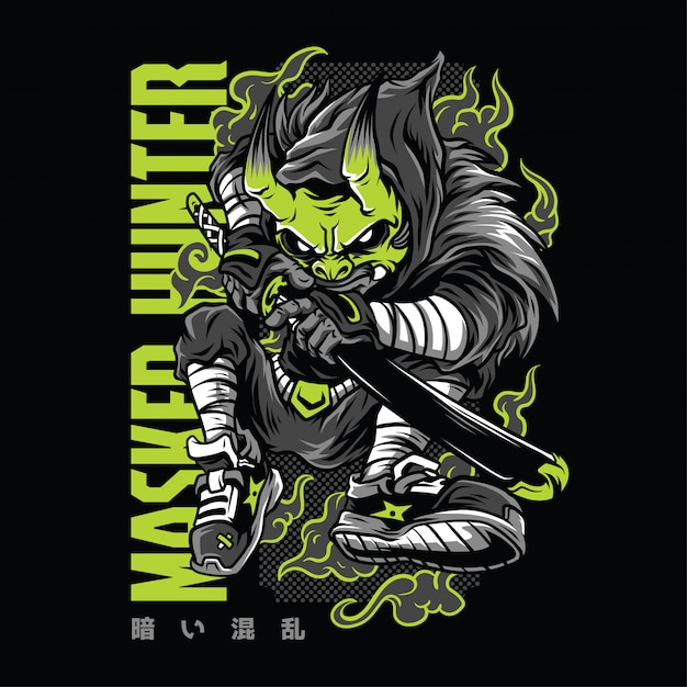 Masked Hunter Neon  Illustration