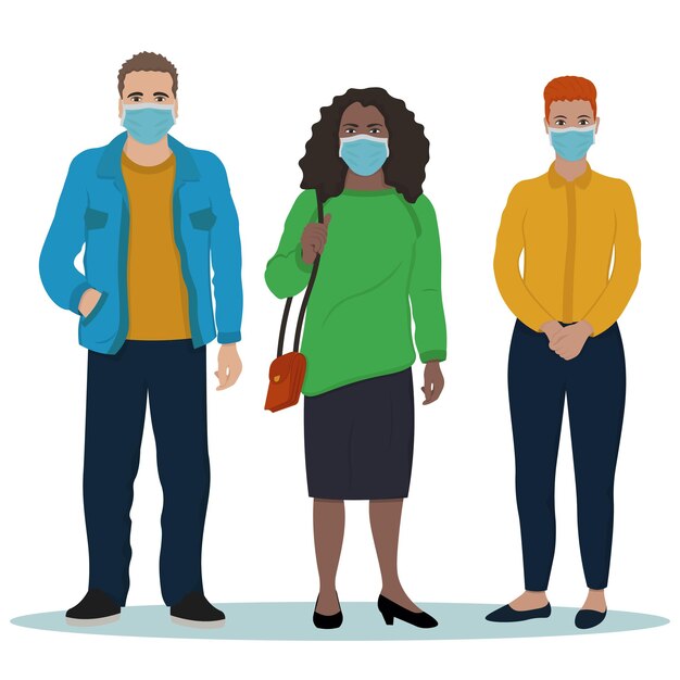 Masked people during the onset of a pandemic