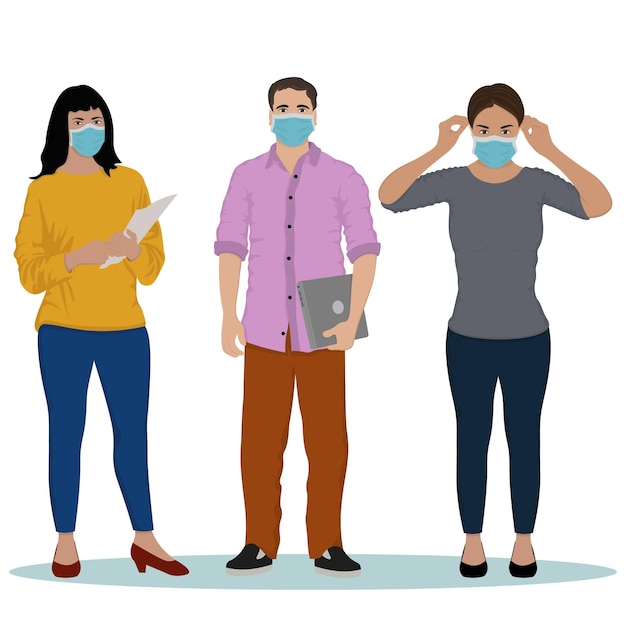 Vector masked students during the onset of a pandemic