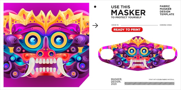 Masker design template  with colorful illustration to protect virus