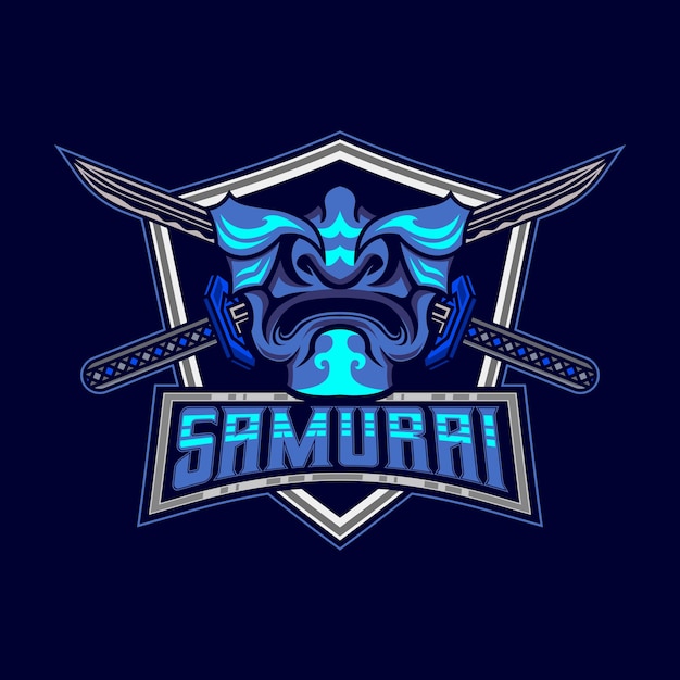 Masker van Samurai Warrior ESport Logo Helm in vintage stijl vectorillustratie