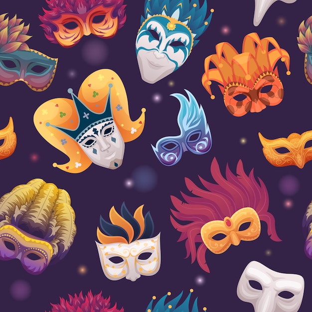 Maskerpatroon Venetiaanse gemaskerde carnaval gezichten exacte vector naadloze achtergrond voor mode textielontwerpproject Illustratie van Venetiaanse mardi naadloos