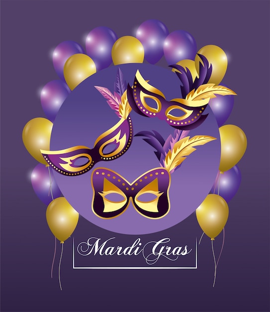 Vector masks with feathers and balloons decoration to event