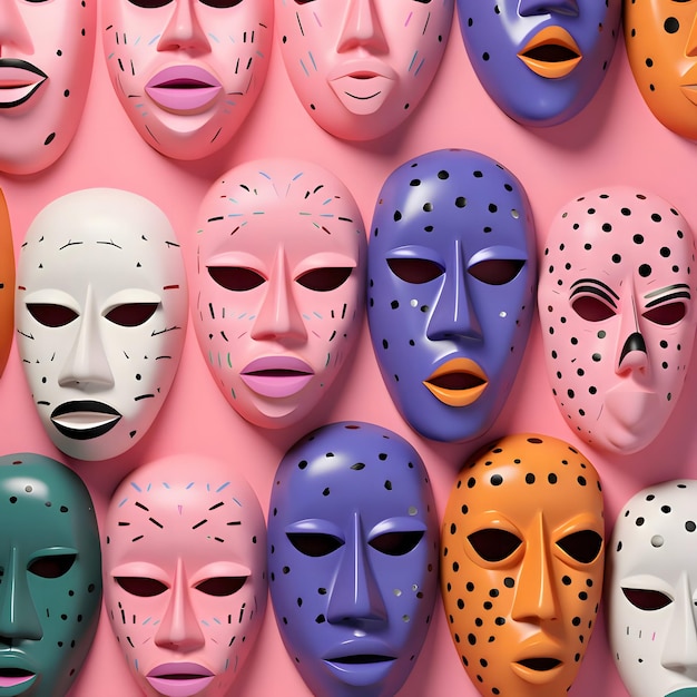 Masks with the theater concept on a pink background 3d rendering