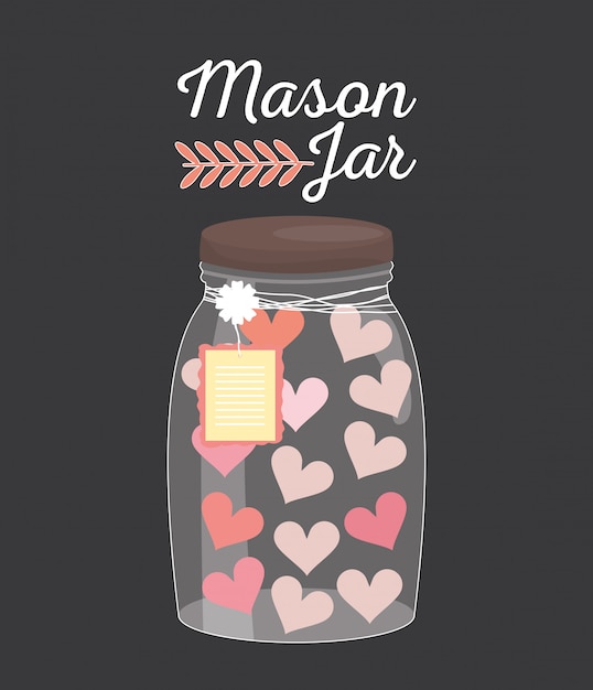 Mason jar glazen met hartjes en tag opknoping
