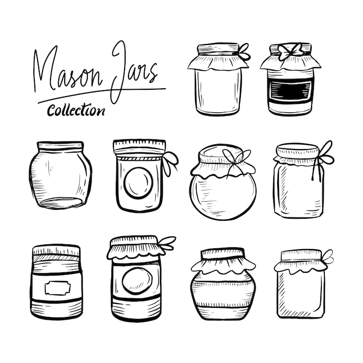 Vector mason jars handgetekende klassieke collectie set
