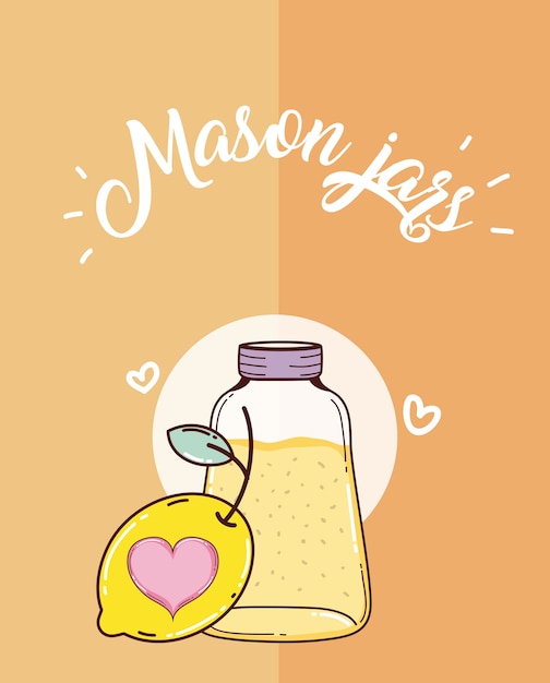 Mason jars juice fruits cartoon