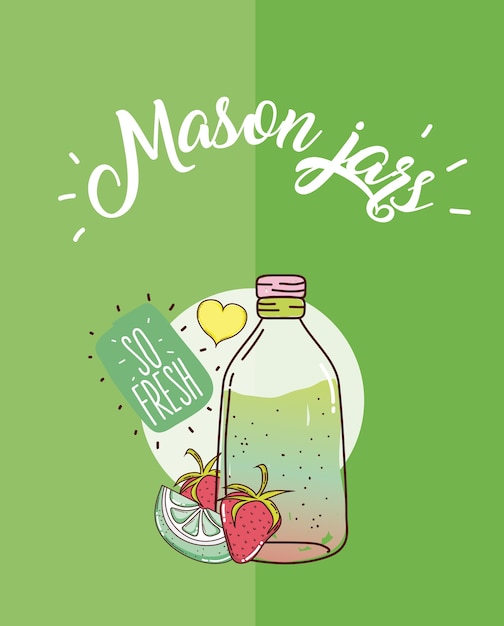 Mason jars juice fruits cartoon