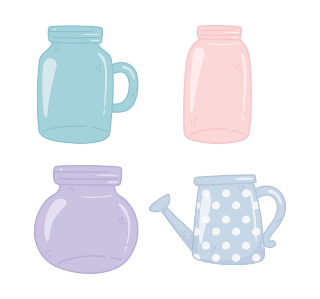 Vector mason jars, watering can, decoration ornament elements