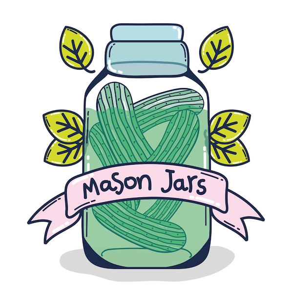 Mason pot met pickles conserveert cartoon
