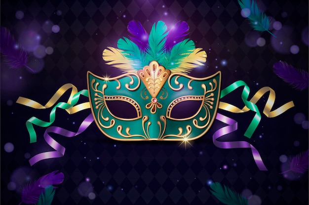 Vector masquerade decorative mask in 3d style on purple