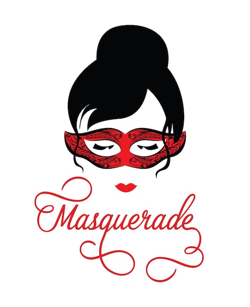 Vector masquerade mask on a silhouette woman