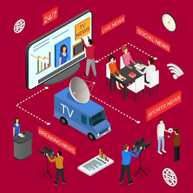 Mass Media News Concept Isometric View Vector