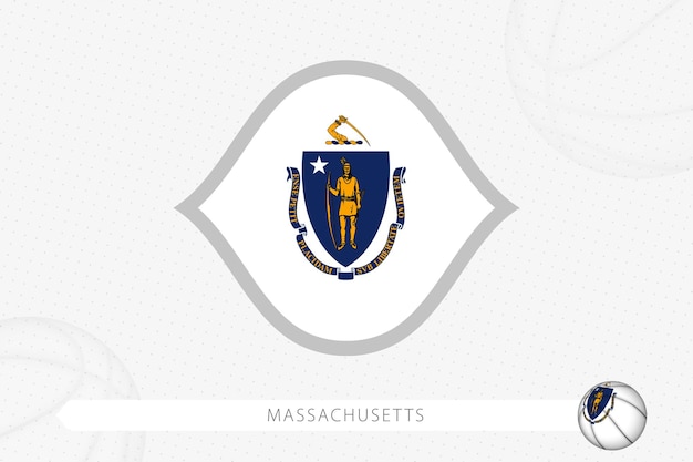 Massachusetts flag for basketball competition on gray basketball background.