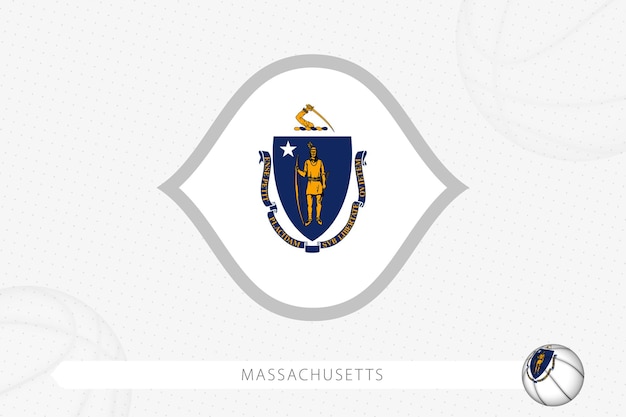 灰色のバスケットボールの背景のバスケットボールの競争のためのマサチューセッツの旗。