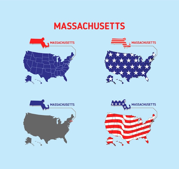 Mappa del massachusetts con l'illustrazione del design della bandiera degli stati uniti