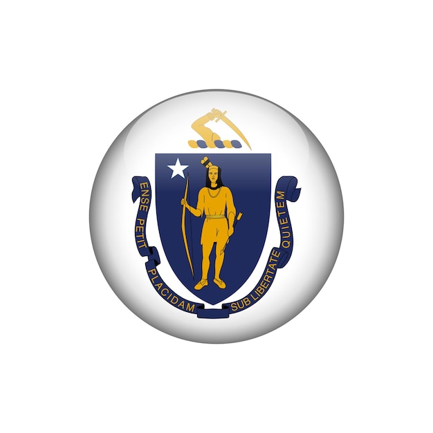 Massachusetts Round Circle Button Flag of the US States Vector Template