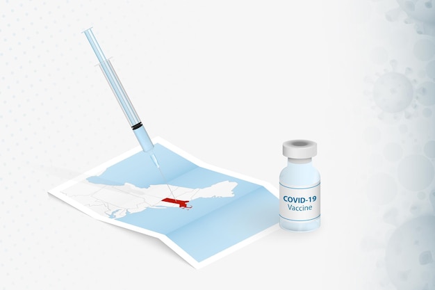 Massachusetts vaccination, injection with covid-19 vaccine in map of massachusetts.