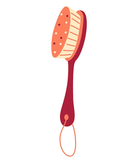 Massage brush. dry brushing routine. anti cellulite massage. dry brush home spa massage. scrubbing skin with natural wooden brush to stimulate blood circulation.  vector illustration.