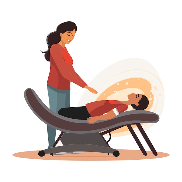 Vector massage therapist woman getting back massage spa cartoon vector illustration