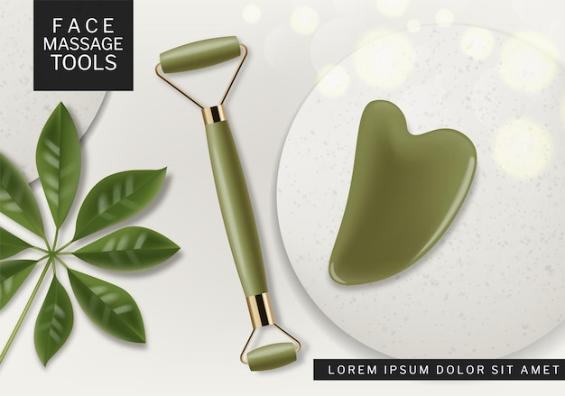 Massage tool vector realistic. Cosmetic beauty therapy set Product placement mock up designs