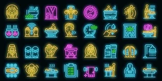 Masseur icons set. outline set of masseur vector icons neon color on black