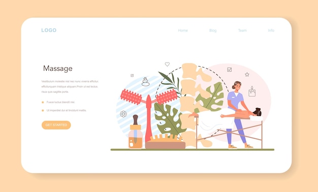 ベクトル マッサージ師のウェブバナーまたはランディングページ。ビューティーサロンでのスパ手順