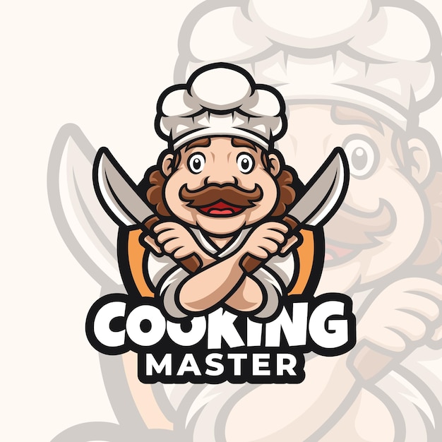 Master chef mascot logo-sjabloon voor uw eten en restaurant