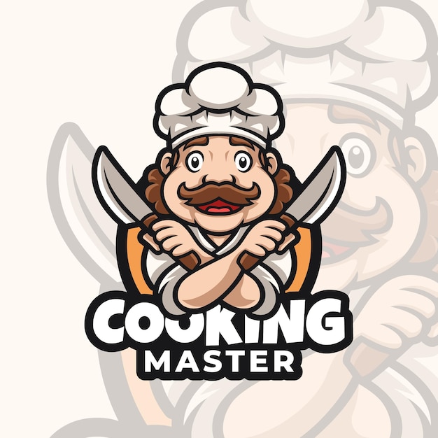 Vettore modello di logo mascotte master chef per il tuo cibo e ristorante