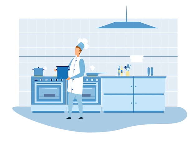Vector master chef preparing food in kitchen illustration