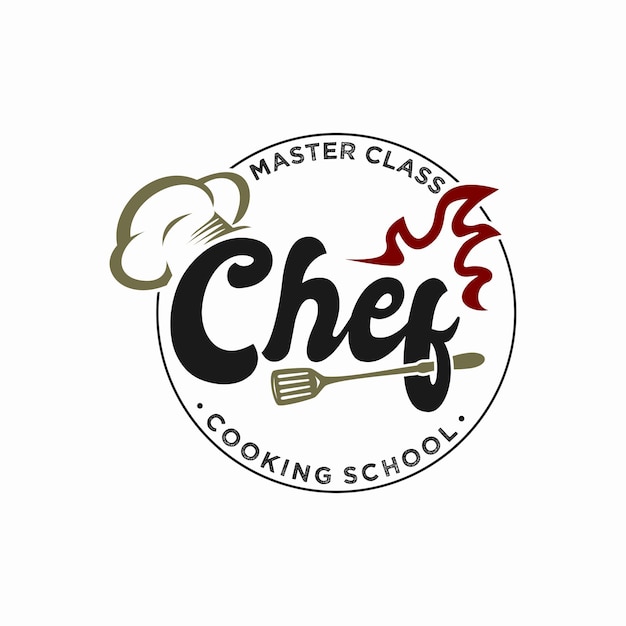 masterclass chef-kok logo stock illustraties sjabloon Premium Vector