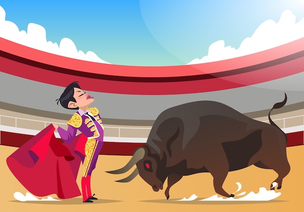 Vector a matador with a bull in a bull ring