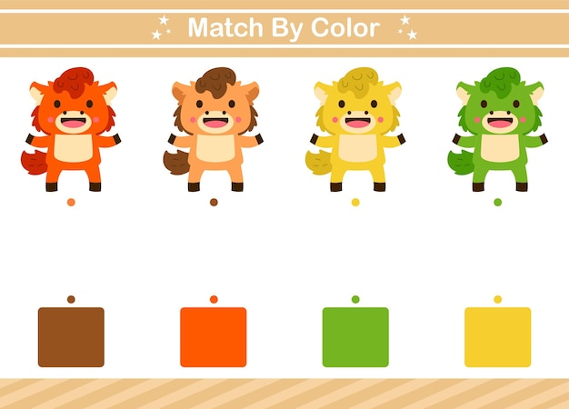 Match by color Educational game for kindergarten and preschoolMatching game worksheet for kids