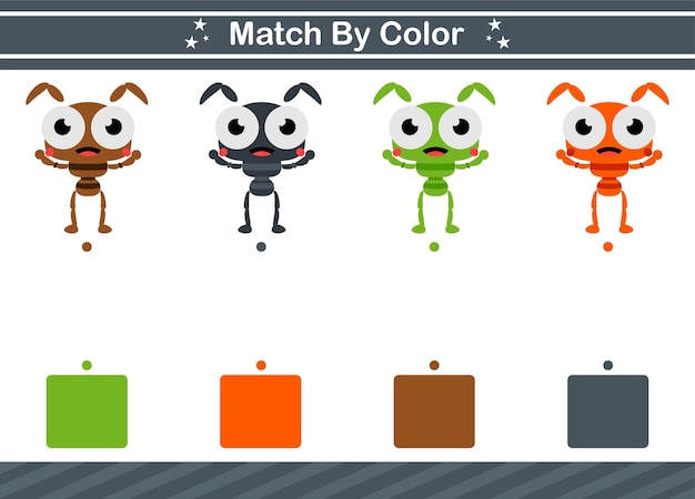 色虫によるマッチング幼稚園向け教育ゲーム子供向けマッチングゲームワークシート
