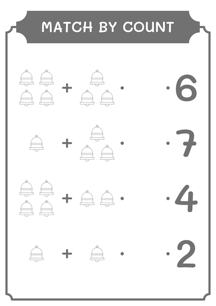 어린이 벡터 일러스트 인쇄용 워크 시트를위한 벨 게임의 수로 일치