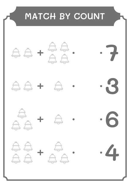 Abbina per conteggio del gioco bell per bambini foglio di lavoro stampabile con illustrazione vettoriale