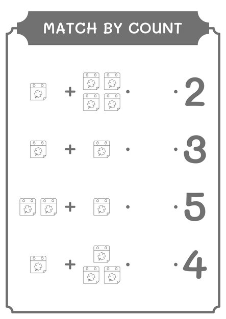 Abbina per conteggio del gioco calendario per bambini foglio di lavoro stampabile con illustrazione vettoriale