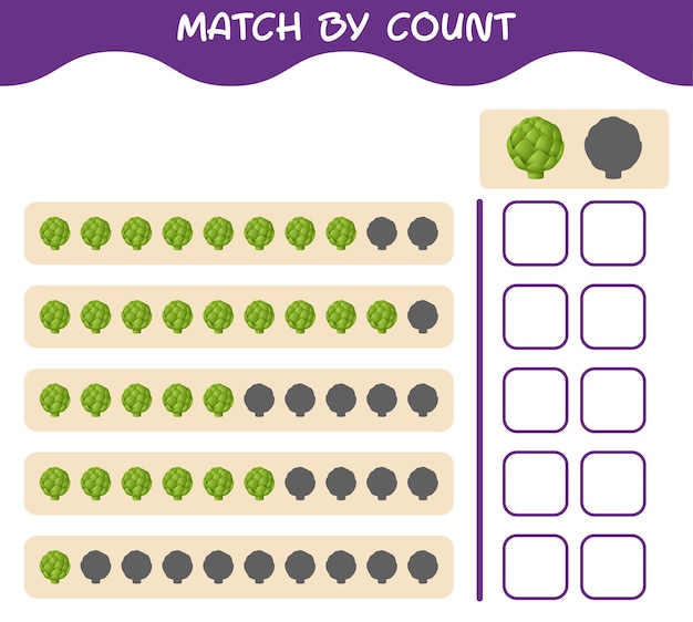 Match by count of cartoon artichoke. match and count game. educational game for pre shool years kids and toddlers