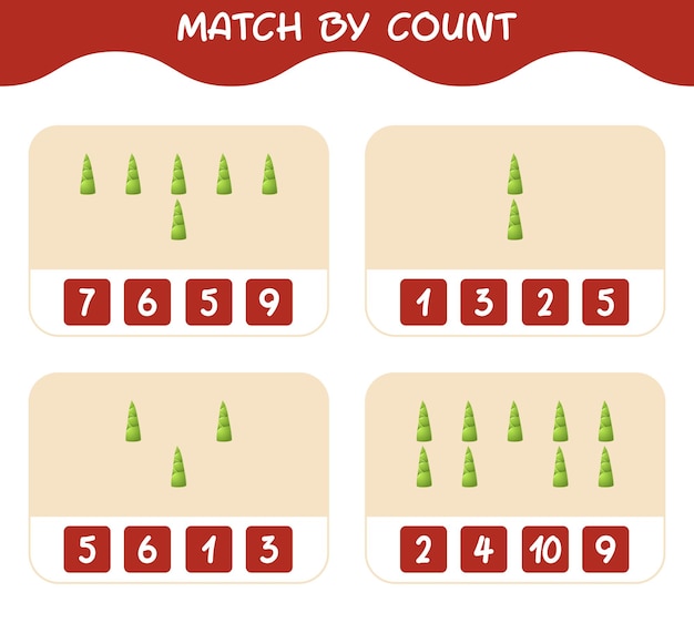 Match by count of cartoon bamboo shoot. Match and count game. Educational game for pre shool years kids and toddlers