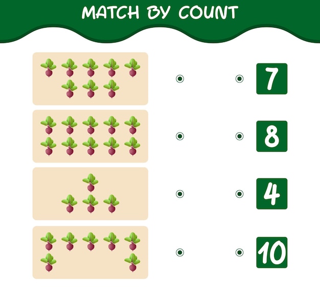 Match by count of cartoon beet. match and count game. educational game for pre shool years kids and toddlers