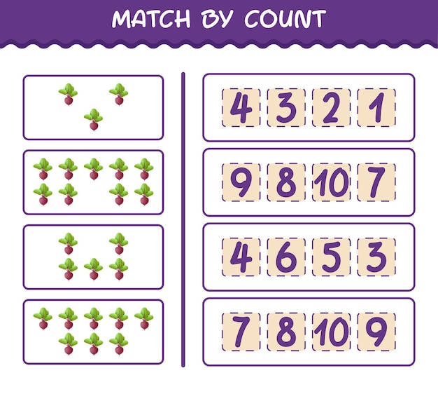 Match by count of cartoon beet. Match and count game. Educational game for pre shool years kids and toddlers