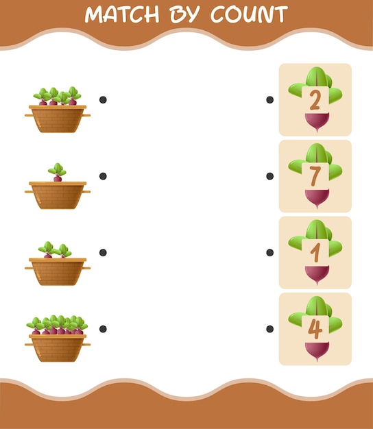 Match by count of cartoon beet. Match and count game. Educational game for pre shool years kids and toddlers