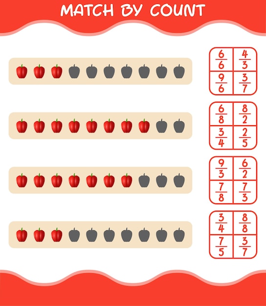 만화 피망의 개수에 따라 일치합니다. 매치 앤 카운트 게임. 취학 전 아동 및 유아를 위한 교육 게임