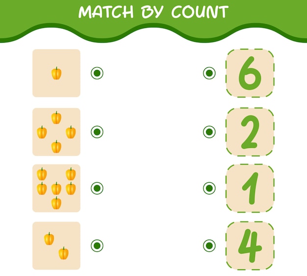 Match by count of cartoon bell pepper. match and count game. educational game for pre shool years kids and toddlers