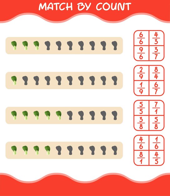 Match by count of cartoon bok choy. Match and count game. Educational game for pre shool years kids and toddlers